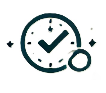 Zegar z ikoną poprawności, sugerującą gwarancję jakości.